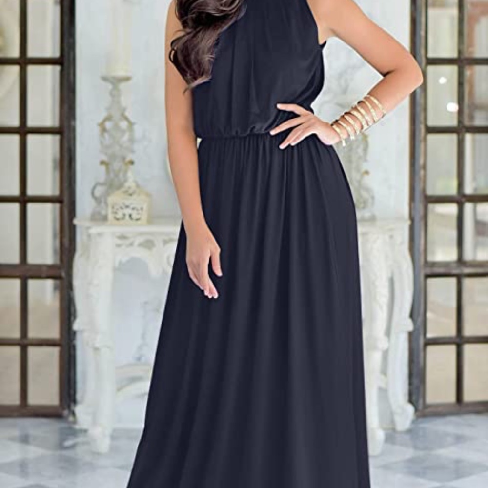 Plus size 2X high neck gown Navy blu3